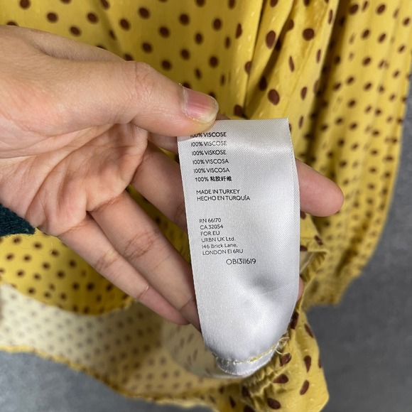 Maeve by Anthropologie Yellow Polka Dot Ruffle Neck V-Neck Blouse Top XLarge - Picture 9 of 10